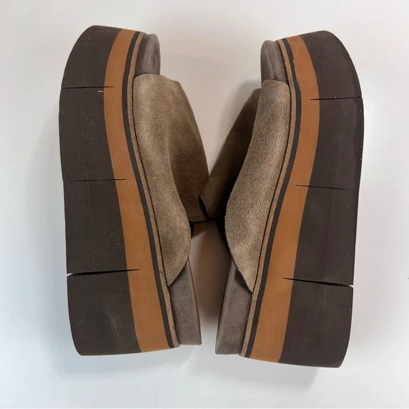 NAKED FEET FLOW in OTTER Platform Sandals Size 7M Slip-on Brown Leather - Picture 9 of 10